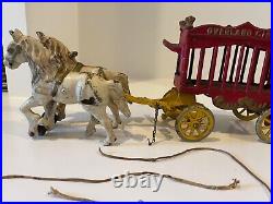 Antique Kenton Cast Iron Overland Circus Wagon And Horses