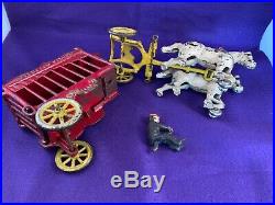 Antique Kenton Co Cast Iron Toy Overland Circus Horses Cage Wagon & Driver #4193