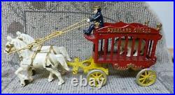 Antique Kenton Overland Circus Cast Iron Cage Wagon with Driver & Polar Bear