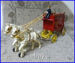 Antique Kenton Overland Circus Cast Iron Cage Wagon with Driver & Polar Bear