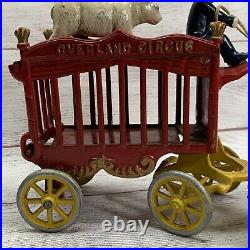 Antique Kenton Overland Circus Cast Iron Cage Wagon with Driver, Rider, Polar Bear