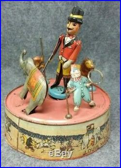 Antique LOUIS MARX & CO. RING A LING CIRCUS Wind Up Toy Carousel Orange Base