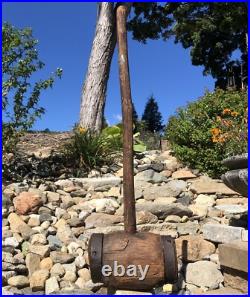Antique Large Primitive Carnival Circus Strongman Farm Wood & Iron Sledgehammer