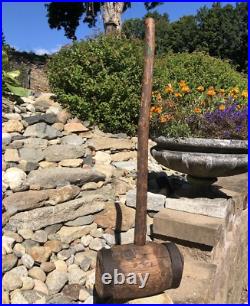 Antique Large Primitive Carnival Circus Strongman Farm Wood & Iron Sledgehammer