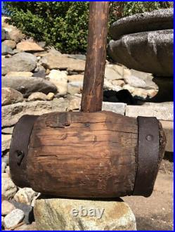 Antique Large Primitive Carnival Circus Strongman Farm Wood & Iron Sledgehammer