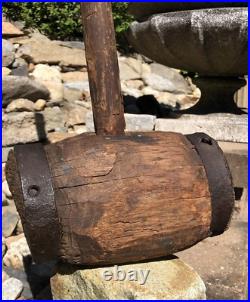 Antique Large Primitive Carnival Circus Strongman Farm Wood & Iron Sledgehammer