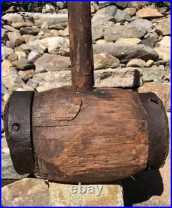 Antique Large Primitive Carnival Circus Strongman Farm Wood & Iron Sledgehammer