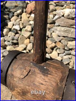 Antique Large Primitive Carnival Circus Strongman Farm Wood & Iron Sledgehammer
