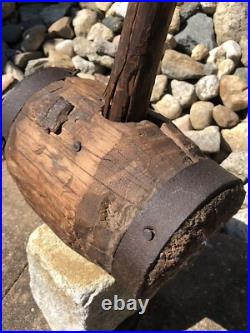 Antique Large Primitive Carnival Circus Strongman Farm Wood & Iron Sledgehammer