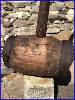 Antique Large Primitive Carnival Circus Strongman Farm Wood & Iron Sledgehammer