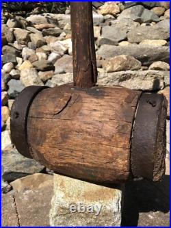 Antique Large Primitive Carnival Circus Strongman Farm Wood & Iron Sledgehammer