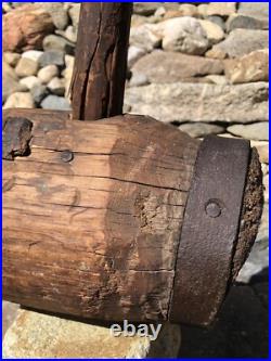 Antique Large Primitive Carnival Circus Strongman Farm Wood & Iron Sledgehammer
