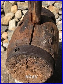 Antique Large Primitive Carnival Circus Strongman Farm Wood & Iron Sledgehammer