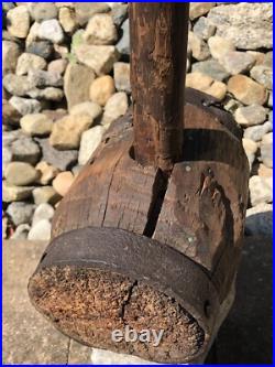 Antique Large Primitive Carnival Circus Strongman Farm Wood & Iron Sledgehammer