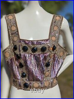 Antique Late 1930's Sequin & Rhinestone Circus / Burlesque Costume Bodice Top