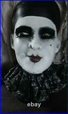 Antique Lifesize Curio Wax Mannequin Poirot Clown Head Theatre/film Circus