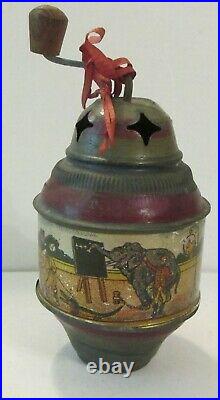 Antique Litho Wind Up Noise Toy Clown Circus Black Americana Alligator Works
