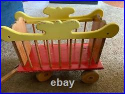 Antique Little Circus Wagon Vintage Pull Toy Wood Cart Bear & Doll Display