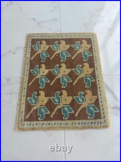 Antique Lucky Leaf Rug Hand Knotted Super Faded Rug Blue Beige Brown Carpet Rug