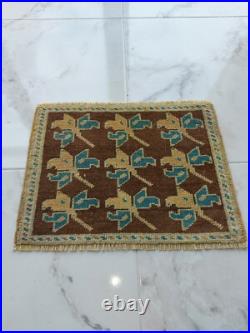 Antique Lucky Leaf Rug Hand Knotted Super Faded Rug Blue Beige Brown Carpet Rug