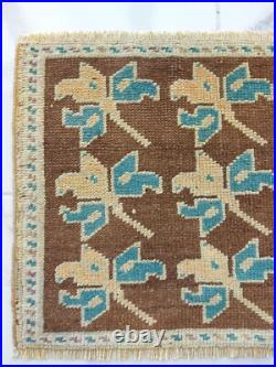 Antique Lucky Leaf Rug Hand Knotted Super Faded Rug Blue Beige Brown Carpet Rug