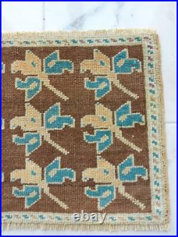 Antique Lucky Leaf Rug Hand Knotted Super Faded Rug Blue Beige Brown Carpet Rug