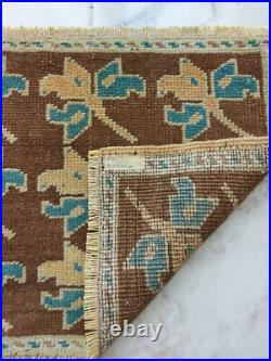 Antique Lucky Leaf Rug Hand Knotted Super Faded Rug Blue Beige Brown Carpet Rug