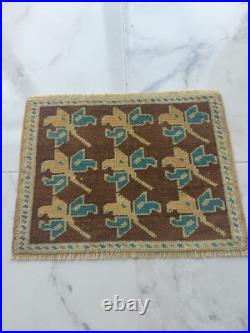 Antique Lucky Leaf Rug Hand Knotted Super Faded Rug Blue Beige Brown Carpet Rug