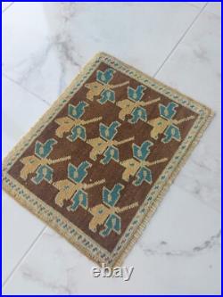 Antique Lucky Leaf Rug Hand Knotted Super Faded Rug Blue Beige Brown Carpet Rug