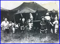 Antique Midget Bearded Lady Sideshow Circus Clown Goat Wagon Glass Plate Photo