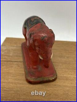 Antique Miniature Red Hand Painted Cast Iron Circus Elephant Paperweight RARE