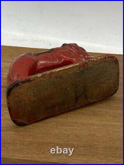 Antique Miniature Red Hand Painted Cast Iron Circus Elephant Paperweight RARE