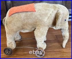 Antique Mohair Elephant Pull Toy Metal Wheels 15 Early 1900s Steiff Circus