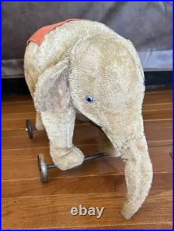 Antique Mohair Elephant Pull Toy Metal Wheels 15 Early 1900s Steiff Circus