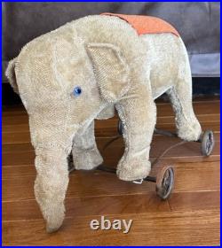 Antique Mohair Elephant Pull Toy Metal Wheels 15 Early 1900s Steiff Circus