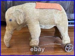 Antique Mohair Elephant Pull Toy Metal Wheels 15 Early 1900s Steiff Circus