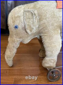 Antique Mohair Elephant Pull Toy Metal Wheels 15 Early 1900s Steiff Circus