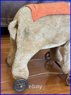 Antique Mohair Elephant Pull Toy Metal Wheels 15 Early 1900s Steiff Circus