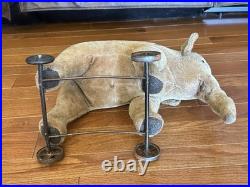 Antique Mohair Elephant Pull Toy Metal Wheels 15 Early 1900s Steiff Circus