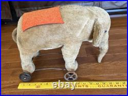 Antique Mohair Elephant Pull Toy Metal Wheels 15 Early 1900s Steiff Circus