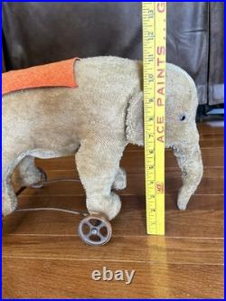 Antique Mohair Elephant Pull Toy Metal Wheels 15 Early 1900s Steiff Circus