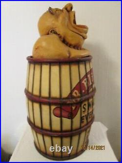 Antique Mr Big Mouth man in barrel carnival/circus trash can Vintage 1940's