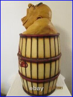 Antique Mr Big Mouth man in barrel carnival/circus trash can Vintage 1940's
