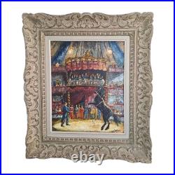 Antique Oil Painting'Circus Scene' Framed Table Montparnasse
