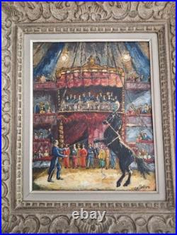 Antique Oil Painting'Circus Scene' Framed Table Montparnasse