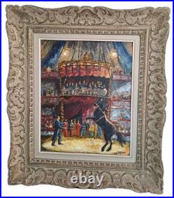 Antique Oil Painting'Circus Scene' Framed Table Montparnasse