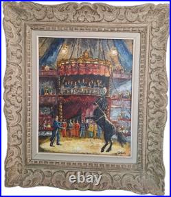Antique Oil Painting'Circus Scene' Framed Table Montparnasse