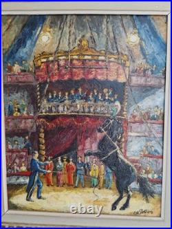 Antique Oil Painting'Circus Scene' Framed Table Montparnasse