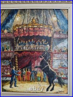 Antique Oil Painting'Circus Scene' Framed Table Montparnasse