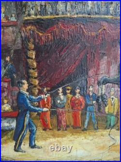Antique Oil Painting'Circus Scene' Framed Table Montparnasse